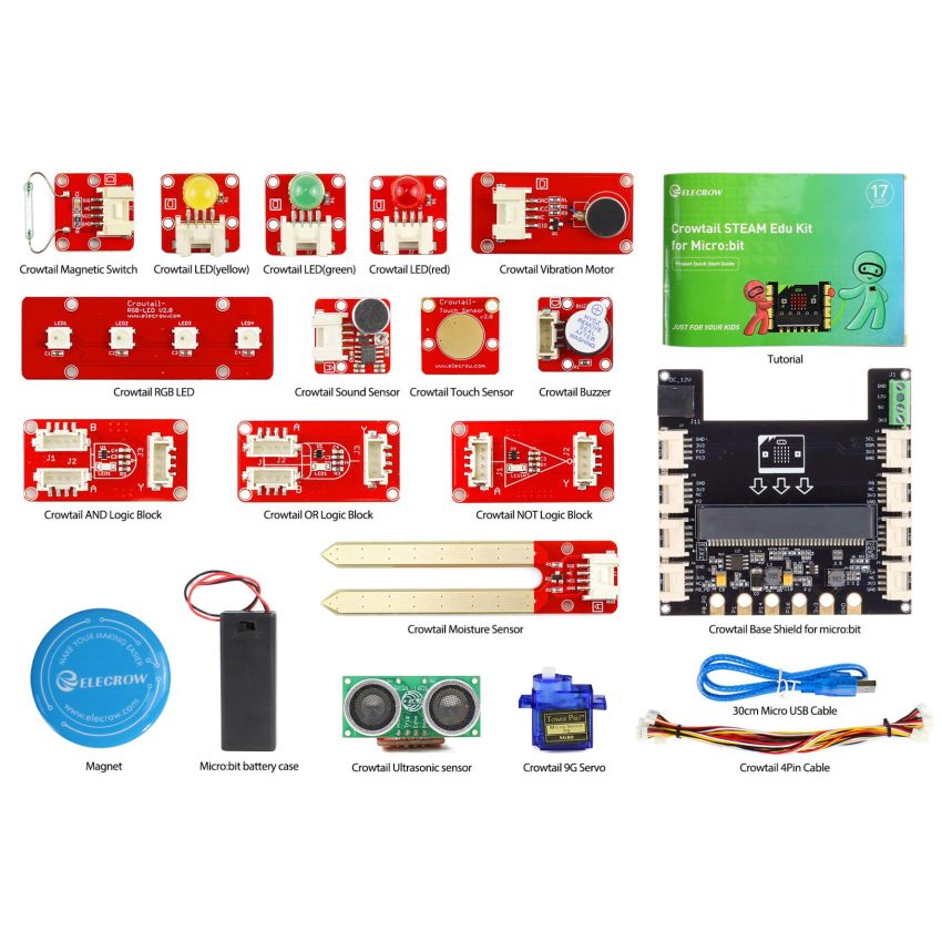 Crowtail STEAM Edu Kit for Micro:bit – 12 Modules, 17 Tutorials, Plug-and-Play STEM Learning Kit