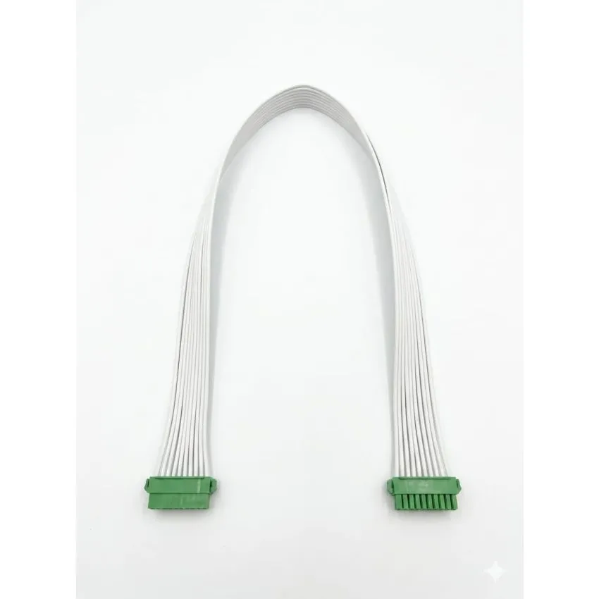 10-Pin Flat Ribbon Cable with Green Connectors – Multi-Wire Electrical Connection Cable