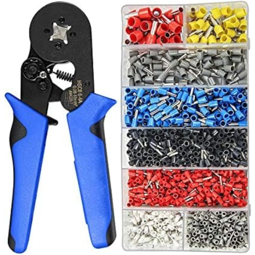 Ferrule Crimping Tool Kit Crimper Plier with 1200pcs Insulated Wire Ferrules 28 to 7 AWG 00810mm²