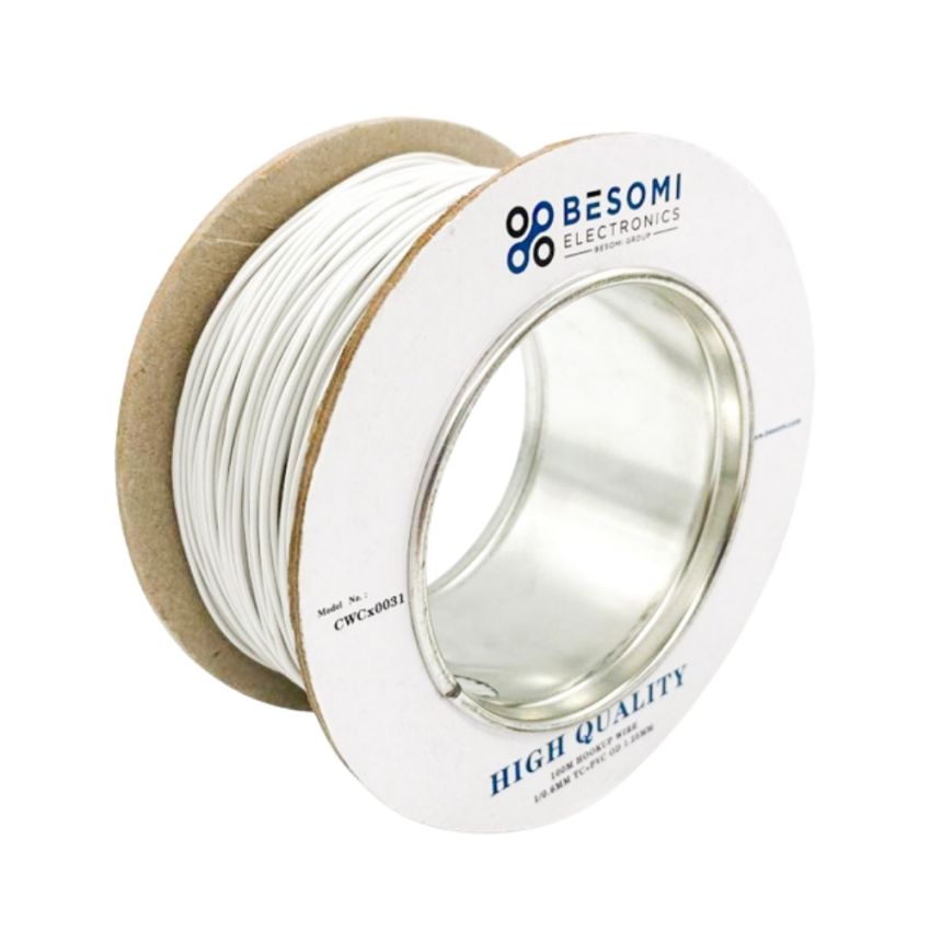 Besomi 1/0.6mm 100m White Hookup Wire - High Quality PVC Insulated