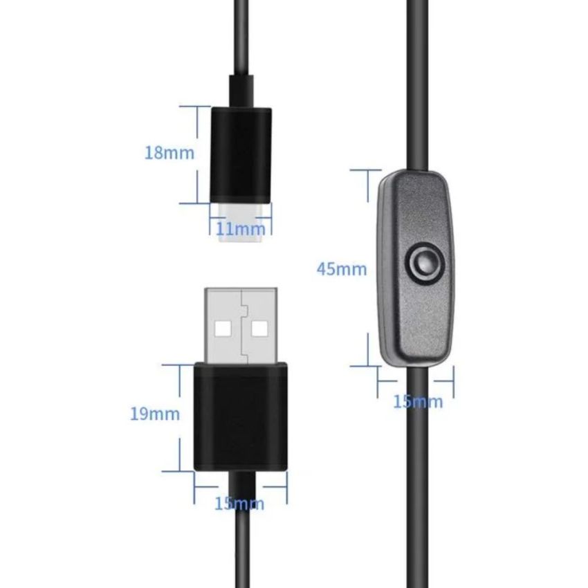 USB-C Charging Cable with On/Off Switch - 100cm Length, Compatible with Raspberry Pi 4 Model B and Type-C Devices