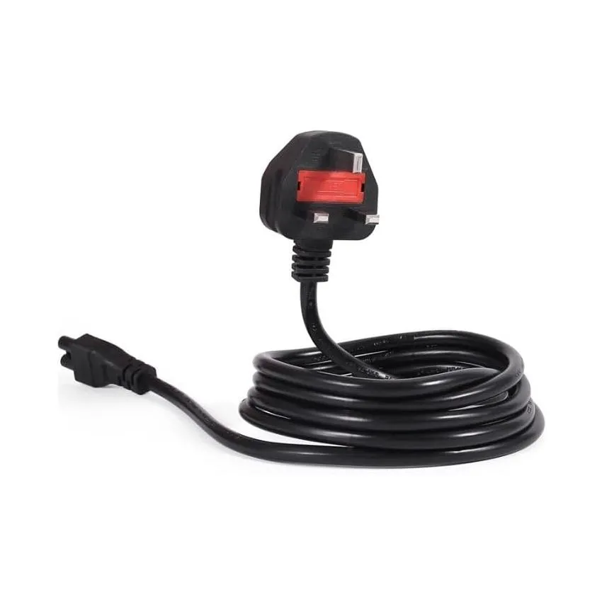 UK 3-Pin to Figure-8 IEC C7 Power Cable – Black Mains Power Cord