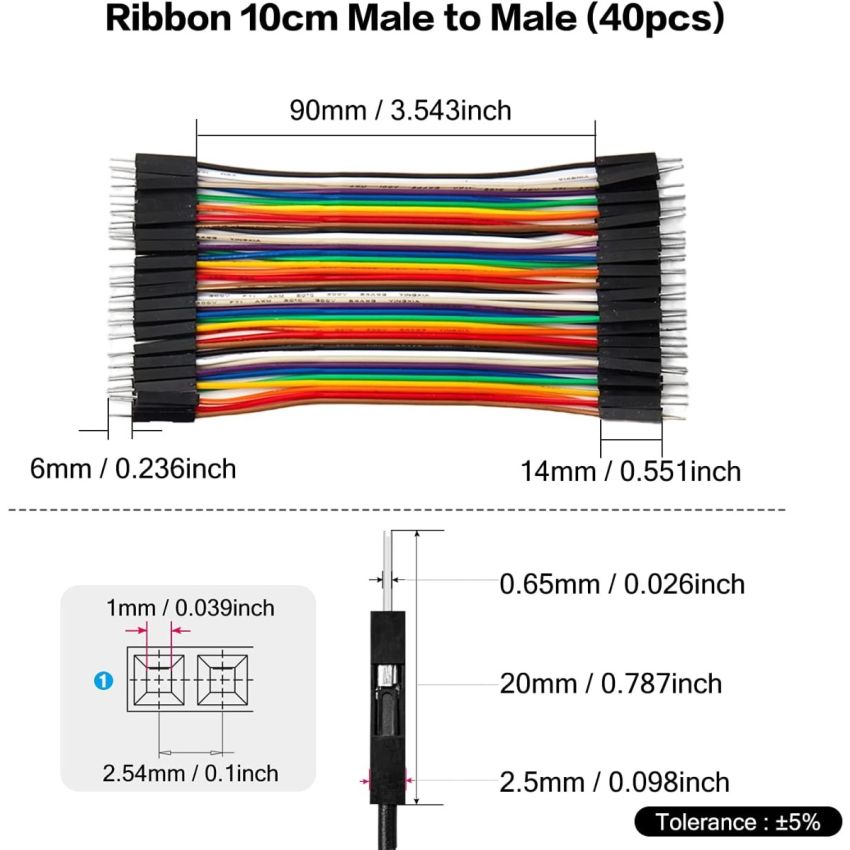 Male to Male Jumper Wire – 10cm Length, 40-Pin Rainbow Ribbon Cable – Solderless Breadboard Prototyping Cable