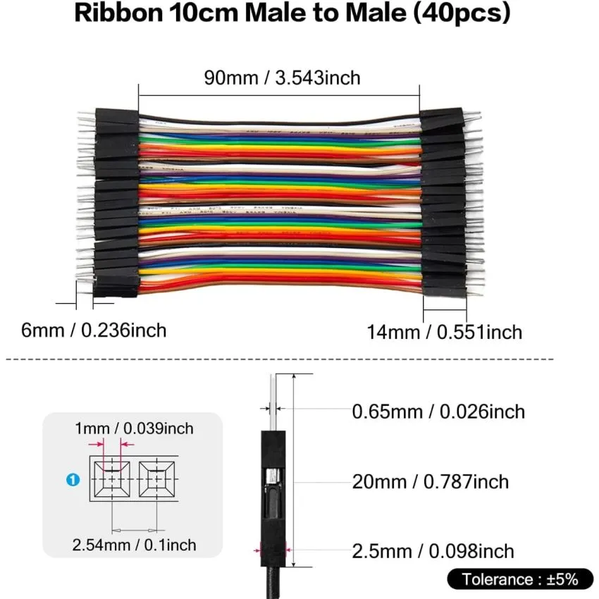 Male to Male Jumper Wire 10cm Multicolor 2.54mm Pitch Flexible Prototyping Set