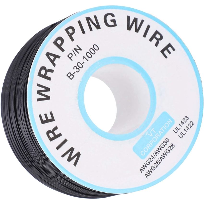 B-30-1000 Insulated PVC Coated 30AWG Wire Wrapping Wire - Black (230 Meters) for Precise Electronics Projects