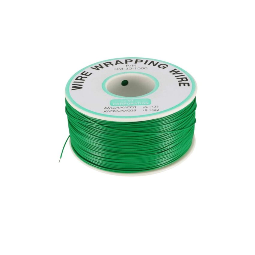 B-30-1000 Insulated PVC Coated 30AWG Wire Wrapping Wire - Green (230 Meters) for Electronics Projects