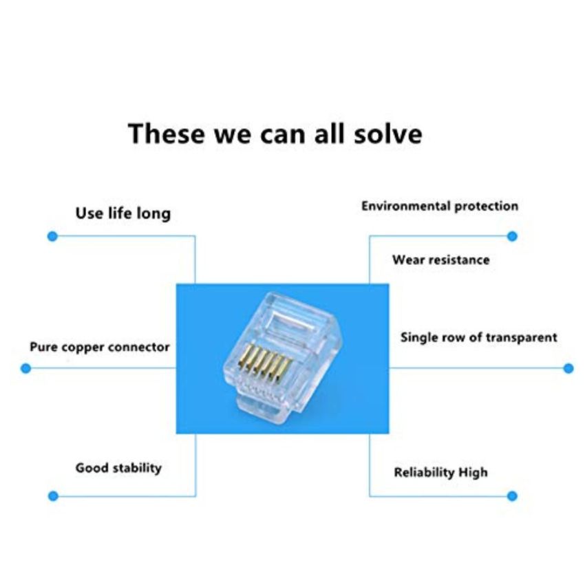 Crystal Head Connector, 6P6C, RJ12 