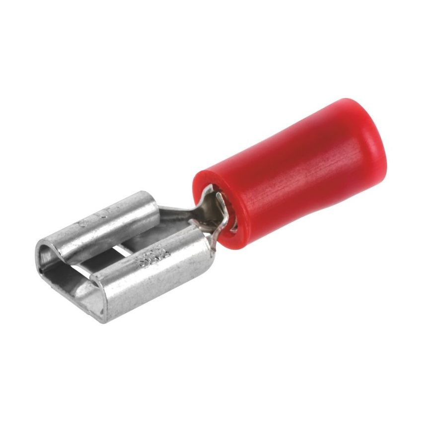 Mueller Fully Insulated Female Quick‑Disconnect Terminal, Red Nylon, 0.25” Tab, 22–18 AWG