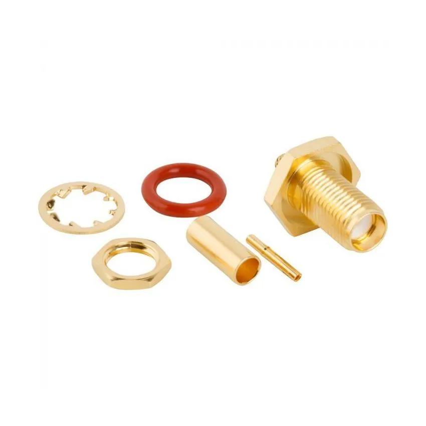 SMA STRAIGHT CRIMP JACK BULKHEAD RF CONNECTOR, 50 OHM, LMR-100A COMPATIBLE