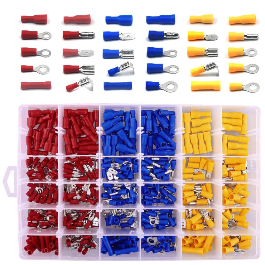 480PCS Crimp Terminal Assortment Kit, Insulated Connectors, Red Blue Yellow, 0.5–6.0mm²