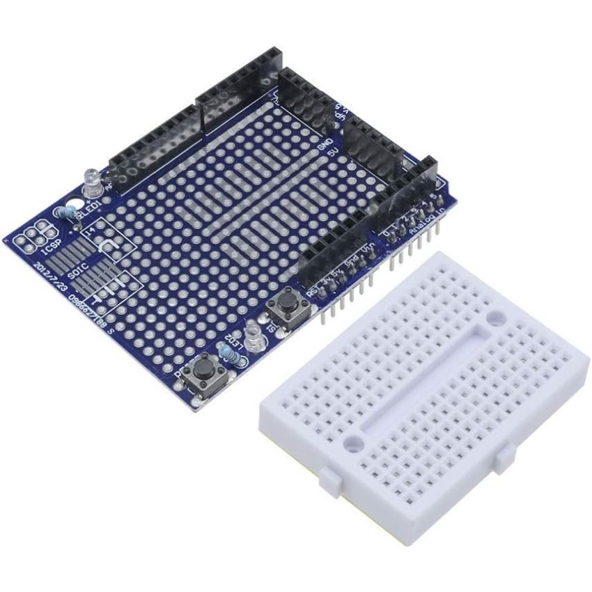 Prototype Shield V5, Breadboard Included, Solderable Area for Arduino Projects