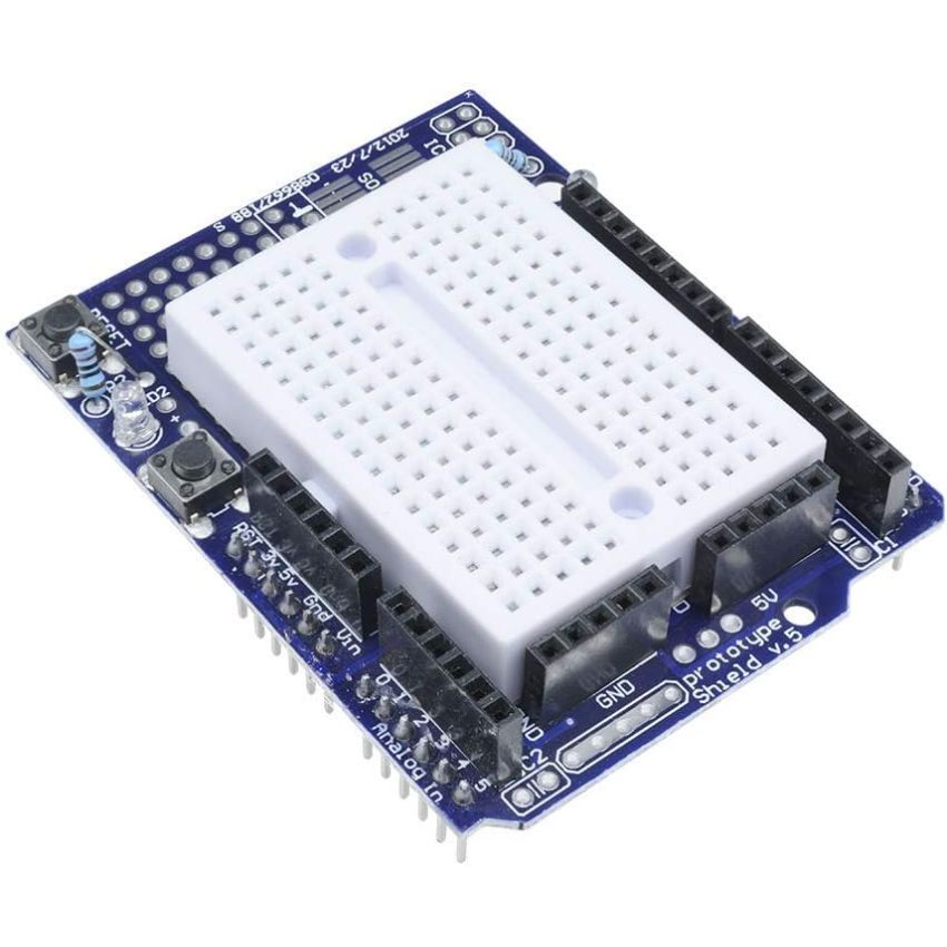 Prototype Shield V5, Breadboard Included, Solderable Area for Arduino Projects