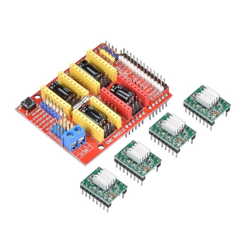 CNC Shield V3, CNC Engraver Expansion Board with 4x A4988 Stepper Motor Drivers, Compatible with Arduino Uno
