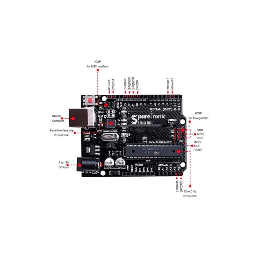 Sparetronic Arduino UNO R3, Microcontroller Development Board , USB Cable Included,DIP