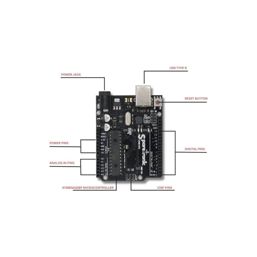 Sparetronic Arduino UNO R3, Microcontroller Development Board , USB Cable Included,DIP