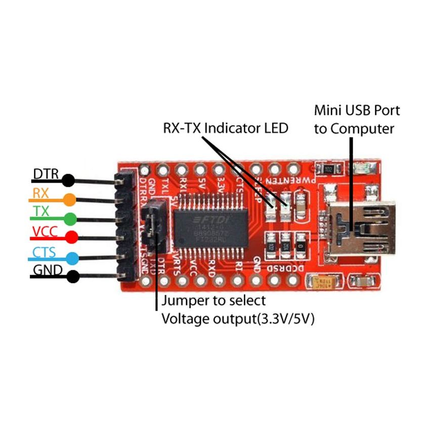 FT232RL USB to TTL FTDI Serial Adapter Module, 3.3V/5V, USB to Serial Converter