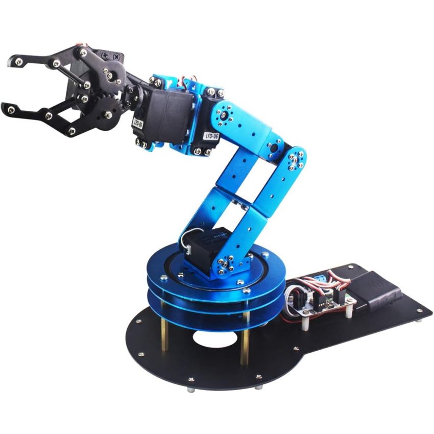 6DOF Robotic Arm Kit, Multi-Axis Servo Controlled Manipulator, Aluminum Alloy Structure, Compatible with Arduino