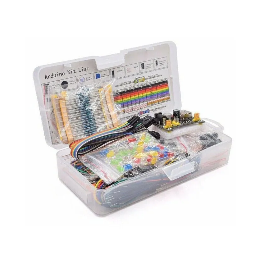 Electronic Component Starter Kit, Assorted Wires, Breadboard, Resistors, LEDs, Buzzers, Transistors – DIY Educational Kit
