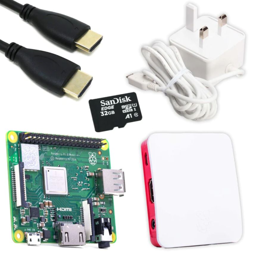 Raspberry Pi 3 Model A+ Starter Kit, 1.4GHz Quad-Core CPU, 512MB RAM, 32GB microSD, Case, HDMI & Power Supply