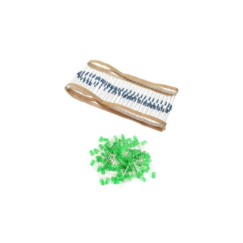 50x Green LED Light Kit with 50x 200-Ohm Resistors for Arduino and Raspberry Pi