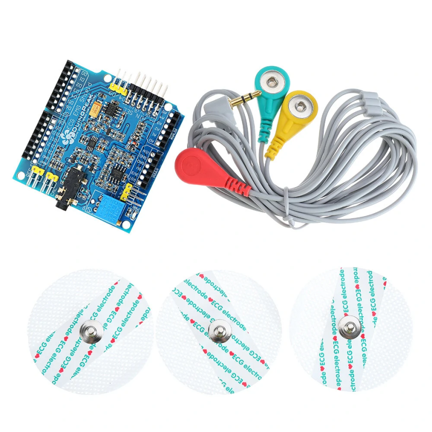 Geekcreit ECG/EKG/EMG Shield for Arduino – Bio-Feedback Sensor Kit with 3-Lead Cable and Disposable Electrodes