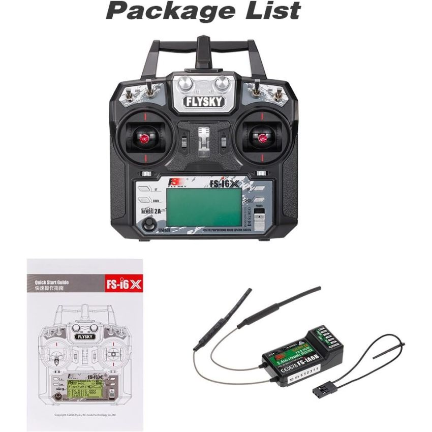 FlySky FS-i6X 2.4GHz 6CH AFHDS 2A RC Transmitter with FS-iA10B 10CH Receiver, Digital Radio Control System for Drones, Helicopters, and RC Aircraft