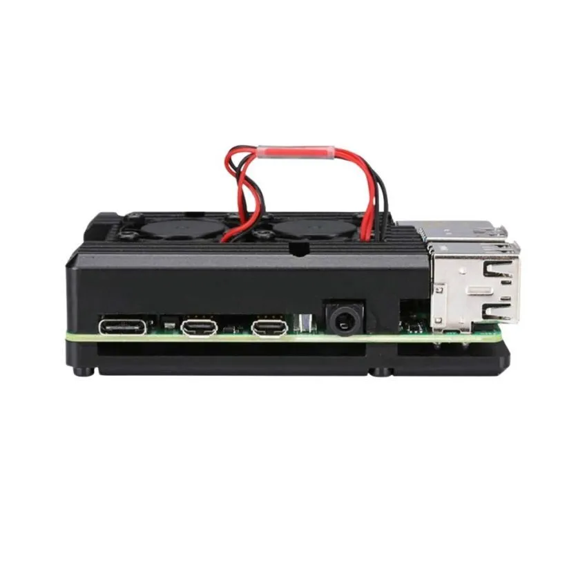 Raspberry Pi 4 Model B, Aluminum Case with Dual Cooling Fan, Metal Shell Black for RPI 4B