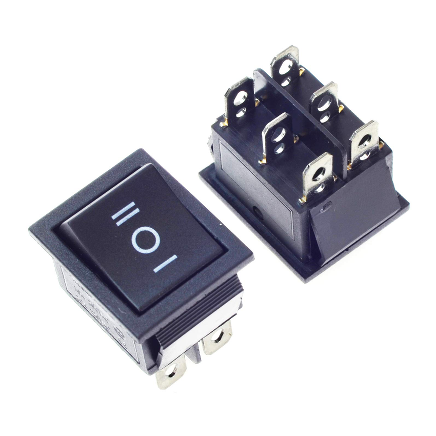 KCD4,Rocker Switch, 6-Pin,DPDT,Black, 16A, 250VAC, ON-OFF 