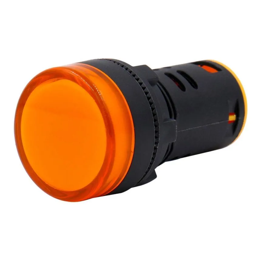 22mm LED Panel Indicator Light, Yellow, 220V AC/DC, 20mA, High Visibility Signal Lamp for Control Panels