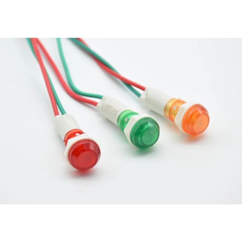 Pilot Indicator Light Bulb, 220V AC, 10 mm Panel Mount, Pre-Wired Signal Lamp