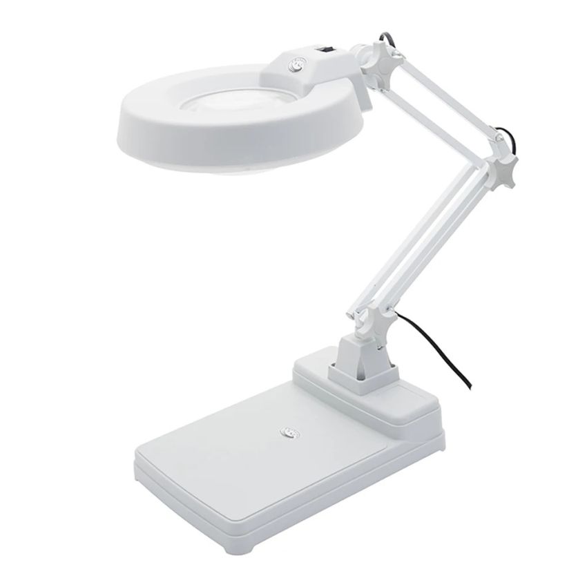 LT-86C White glass Adjustable Desktop Magnifying Glass Lamp Long Arm Light On/Off With LED Light Plastic Magnifying Glass