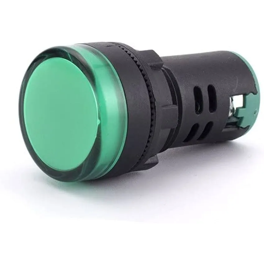 AD16-16C Panel Mount LED Indicator, 12V DC, Green Color, 16mm Diameter, High Brightness Signal Lamp
