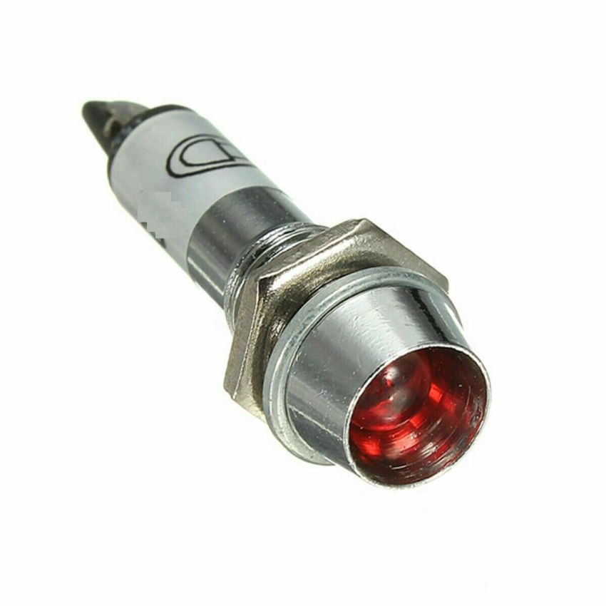 8MM LED Panel Mount Indicator Light, Red Color, 24V DC, Metal Body, High Brightness Signal Lamp