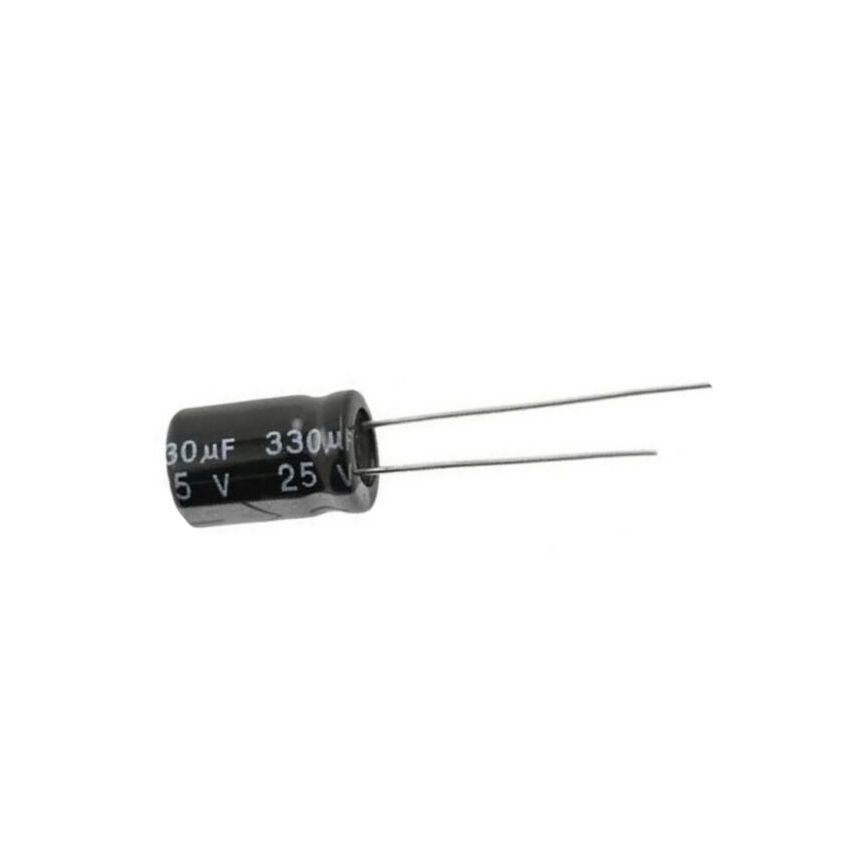 330uF 25V Electrolytic Capacitor, Radial Lead