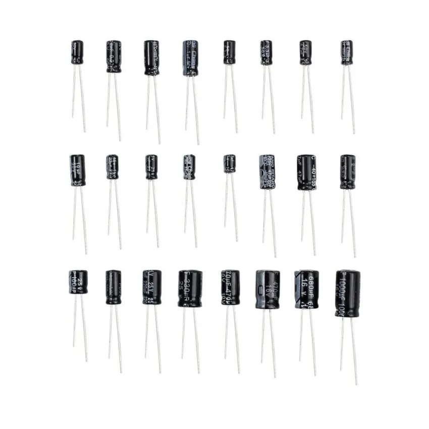 Pepisky 500pcs 24 Values Aluminum Electrolytic Capacitor Assorted Kit 10V/16V/25V/50V - 0.1uF to 1000uF with Plastic Storage Case