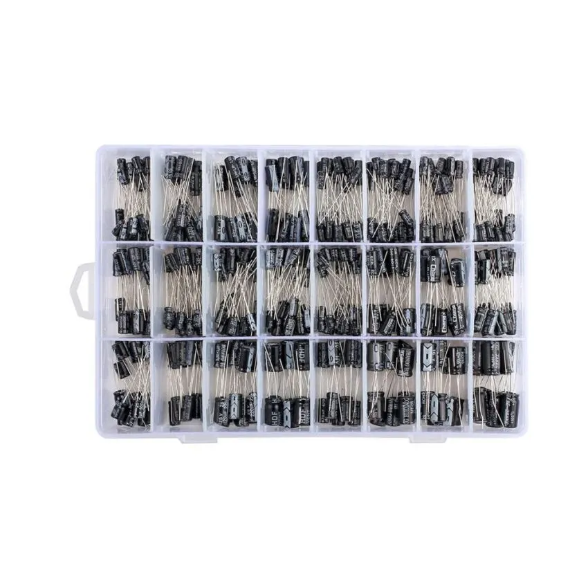 Pepisky 500pcs 24 Values Aluminum Electrolytic Capacitor Assorted Kit 10V/16V/25V/50V - 0.1uF to 1000uF with Plastic Storage Case