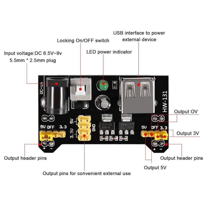  HW MB102 Breadboard Power Supply Module - Reliable 3.3V/5V Power for Arduino, Raspberry Pi, and DIY Projects