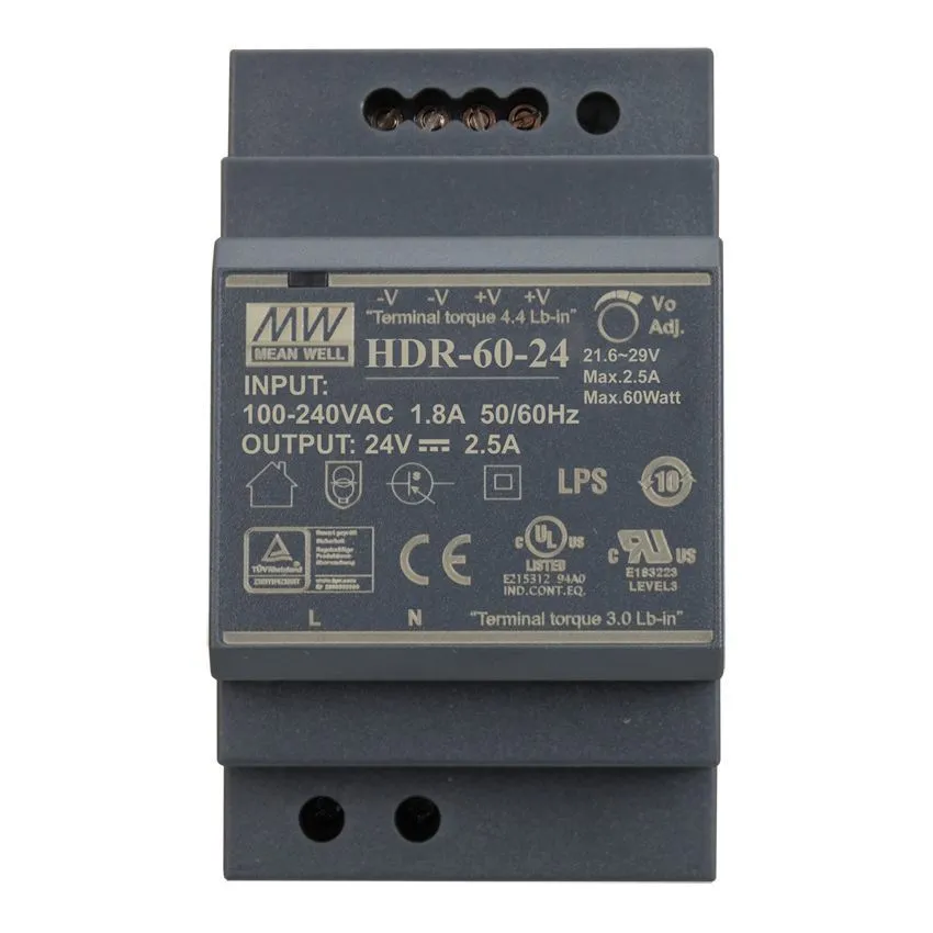 HDR-60-24 DIN Rail Power Supply 24V 2.5A 60W Wide Input Range