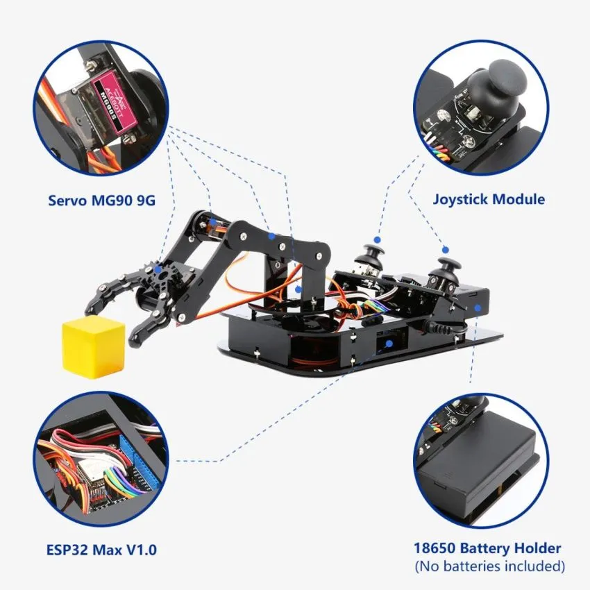 ACEBOTT Programmable Robot Arm Kit with ESP32 Controller Board | Supports Arduino, ACECode & Python Programming | For Home & K-12 Classroom STEM Education