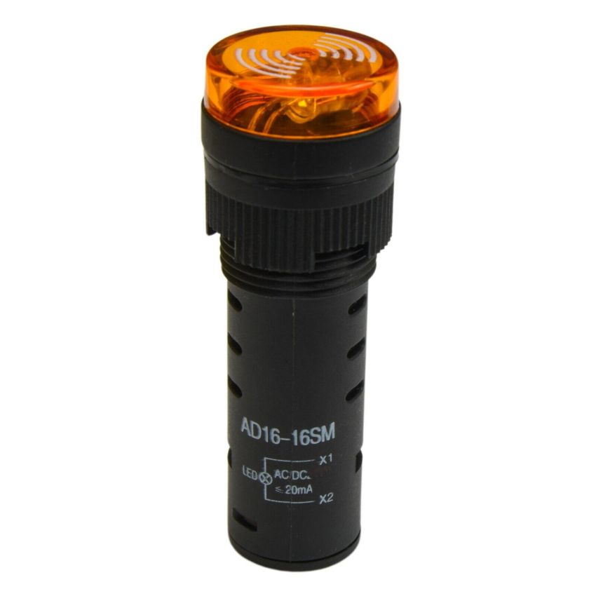 AD16-16SM, 12V Yellow Signal Lamp with Buzzer - Panel Mount Indicator