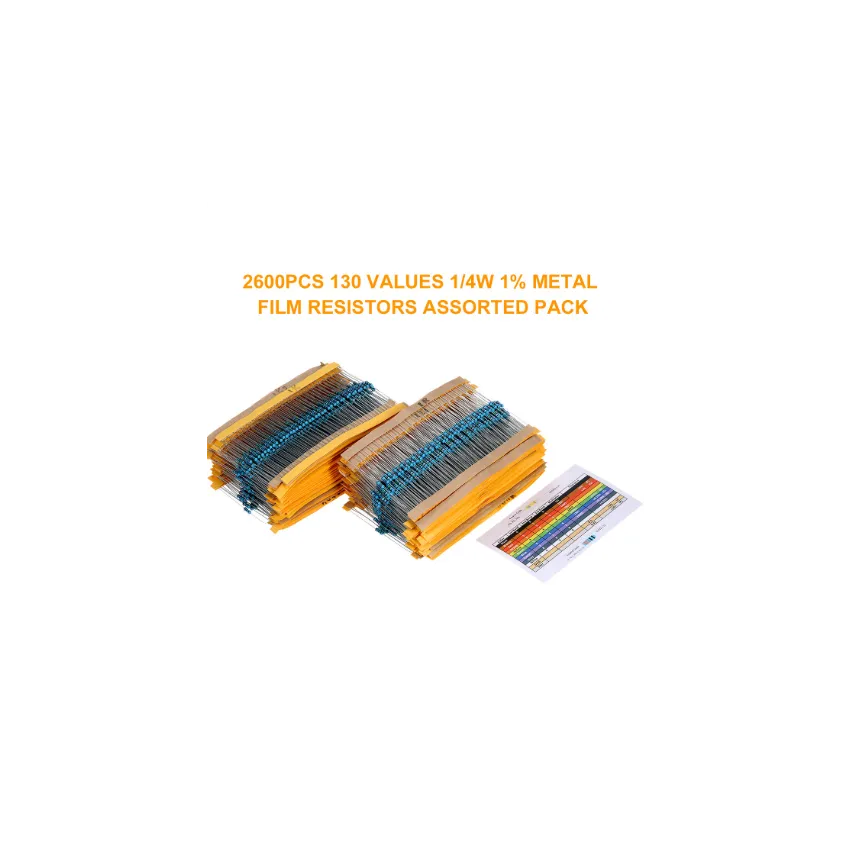 2600pcs Metal Film Resistor Kit 130 Values 1 Percent Tolerance 0.25W Axial Through-Hole Assorted Set