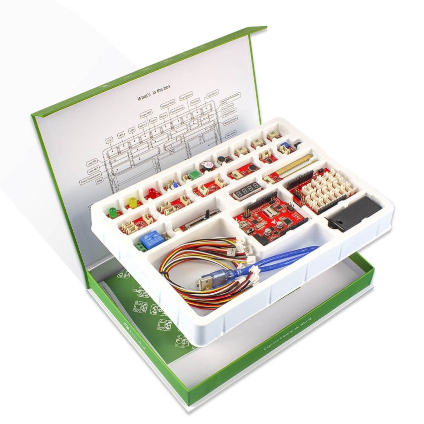 Crowtail Starter Kit for Arduino with 22 Modules, Base Shield, and Over 20 Step-by-Step Tutorials