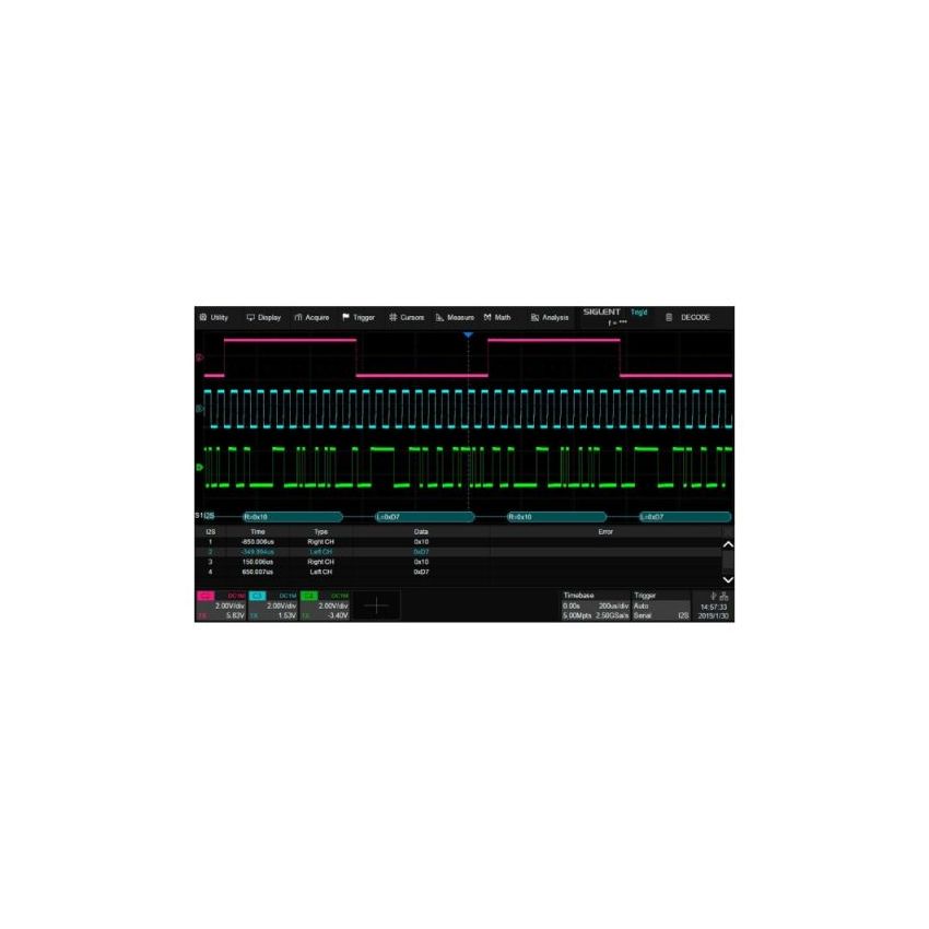 SDS2000XP I2S, Trigger Decode License, I2S Protocol, Audio Signal Analysis