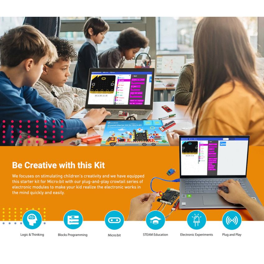 Elecrow Crowtail Starter Kit for Micro:bit – 20+ Modules, 20+ Tutorials, Plug-and-Play Electronics Learning Kit