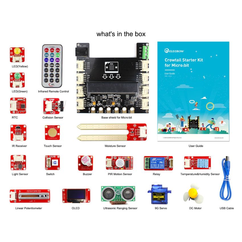 Elecrow Crowtail Starter Kit for Micro:bit – 20+ Modules, 20+ Tutorials, Plug-and-Play Electronics Learning Kit