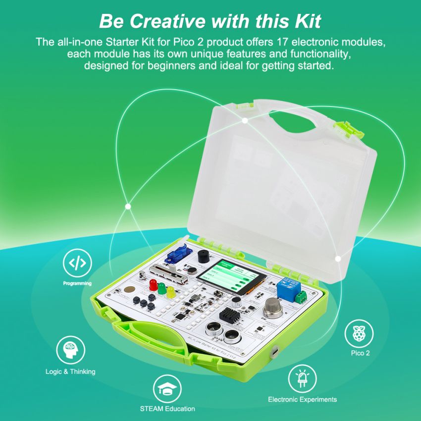All-in-One Starter Kit for Pico 2 – Comprehensive Learning Kit with 17 Sensors and 21 Lessons