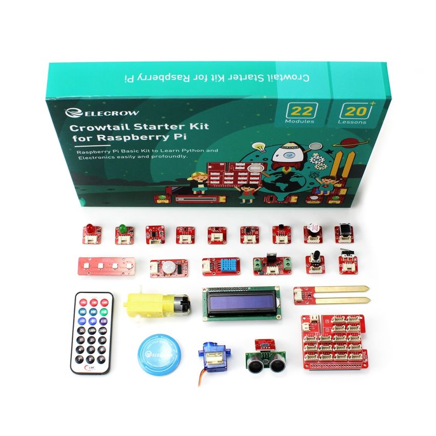 Crowtail Starter Kit for Raspberry Pi – Plug & Play Electronics Learning Kit with 22 Modules and 20 Tutorials