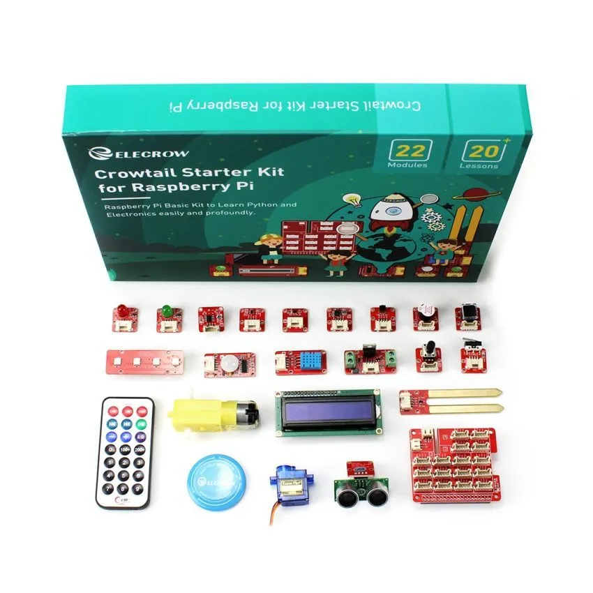Crowtail Starter Kit for Raspberry Pi – Plug & Play Electronics Learning Kit with 22 Modules and 20 Tutorials
