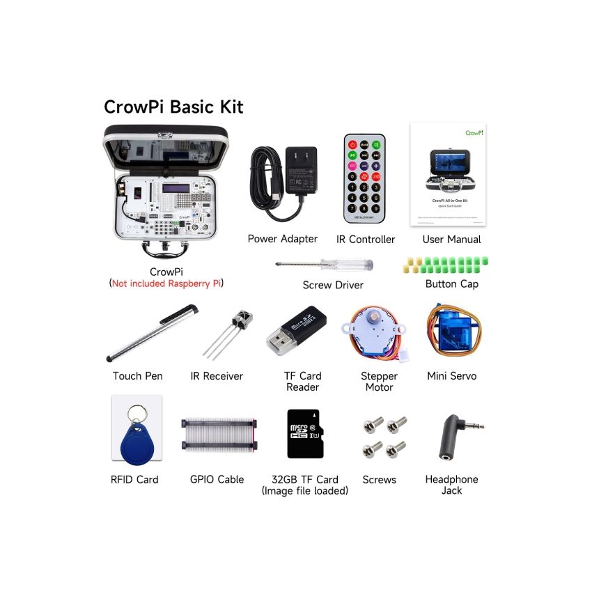 CrowPi Basic Kit -Compact Raspberry Pi Educational Kit – 9-Inch Display, Sensor Modules & Programming Tools