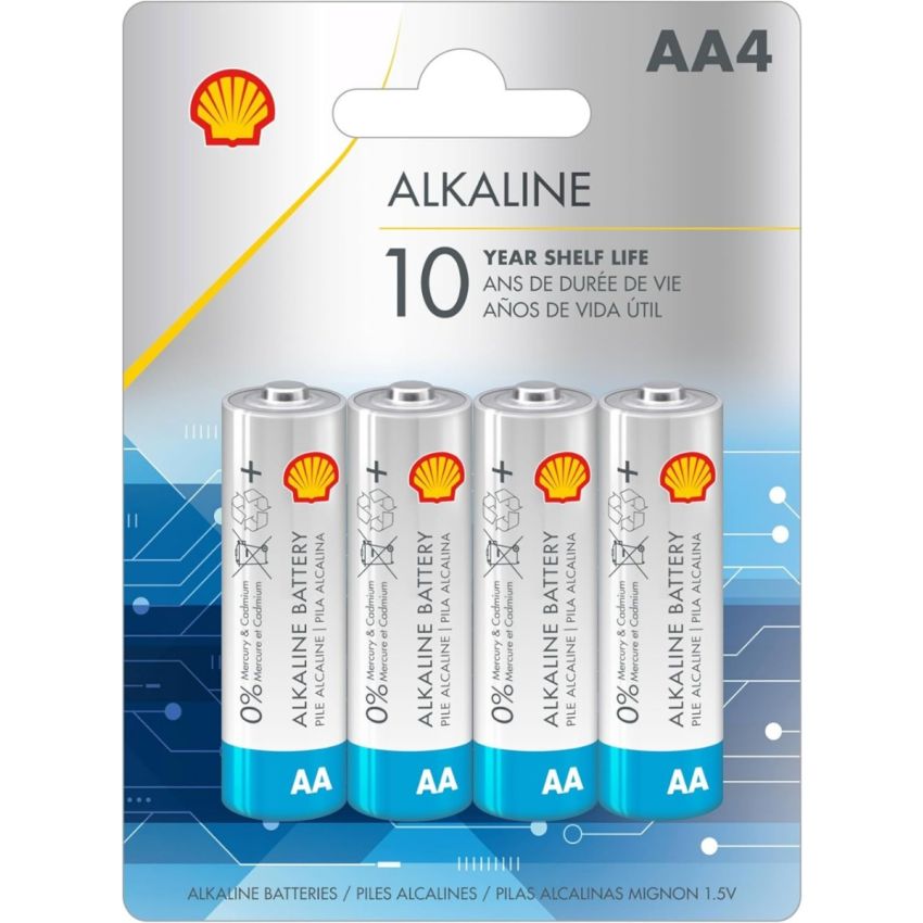 LR6-BP4- Shell AA Alkaline Batteries - Pack of 4, 10-Year Shelf Life